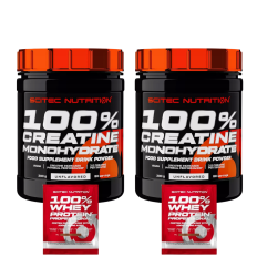 Zestaw Scitec 100% Creatine Monohydrate - 2 x 300g + 2 x próbka białka