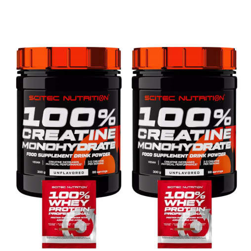 Zestaw Scitec 100% Creatine Monohydrate - 2 x 300g + 2 x próbka białka