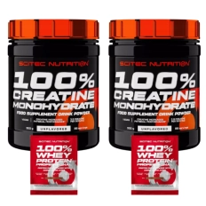 Zestaw Scitec 100% Creatine Monohydrate - 2 x 300g + 2 x próbka białka
